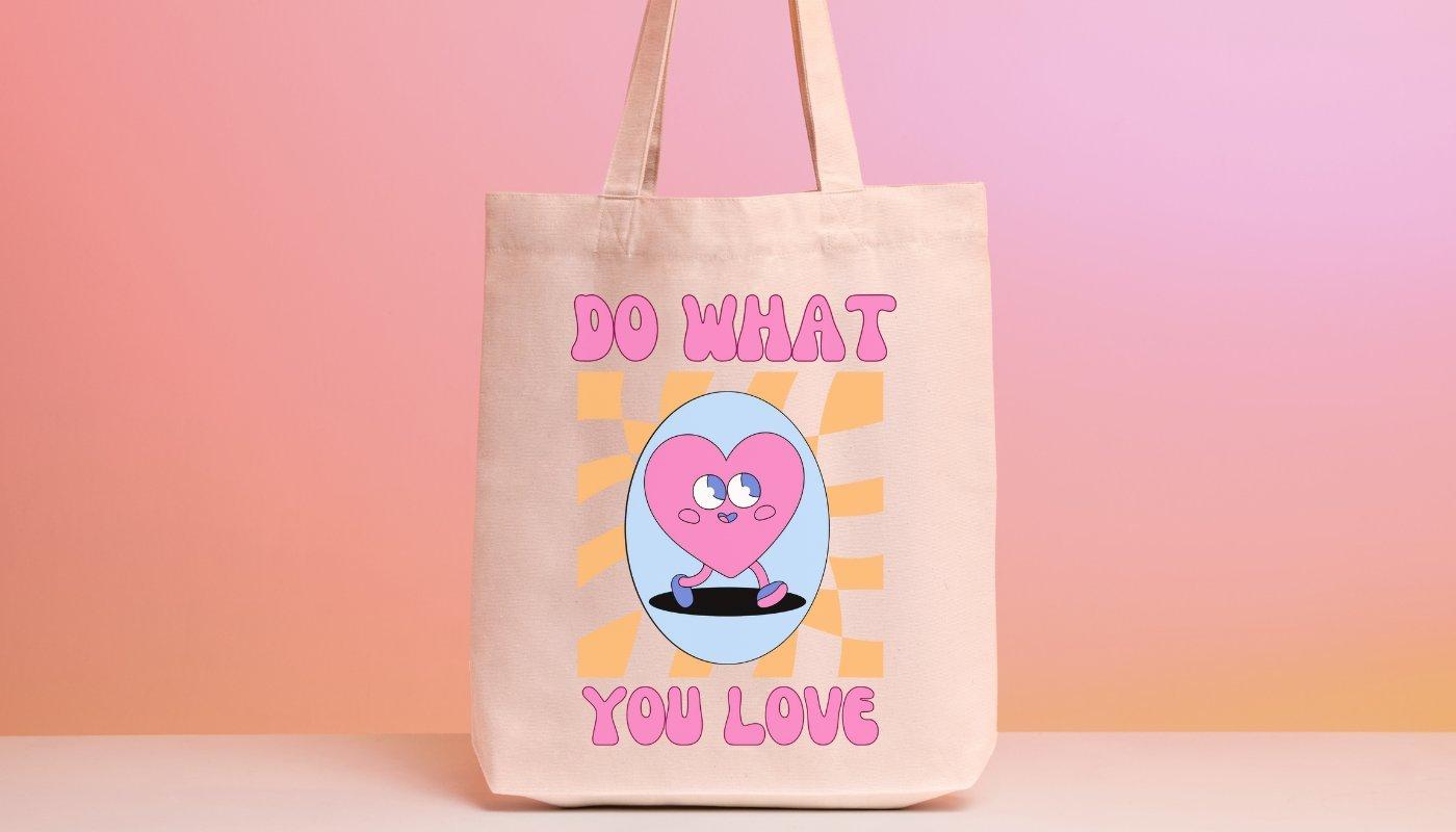 custom tote bag with do what you love heart design